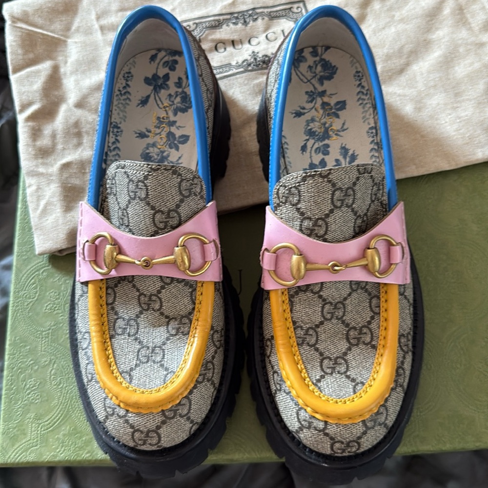 GG Supreme Monogram Cordovan Lux Womens Harald Horsebit WORN ONE TIME! 38 1/2. - Picture 2 of 6